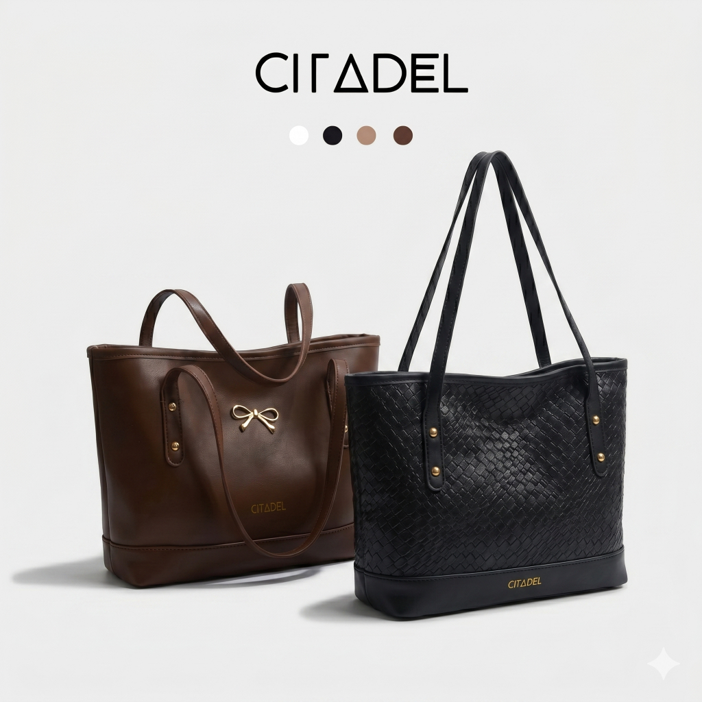 CITADEL   กระเป๋าสะพายข้างผู้หญิง ทรง Tote สไตล์เกาหลี มี 2 สไตล์ มีลายสานกับ หนังPU  พร้อมส่งในไทย มีส่งด่วน B-084
