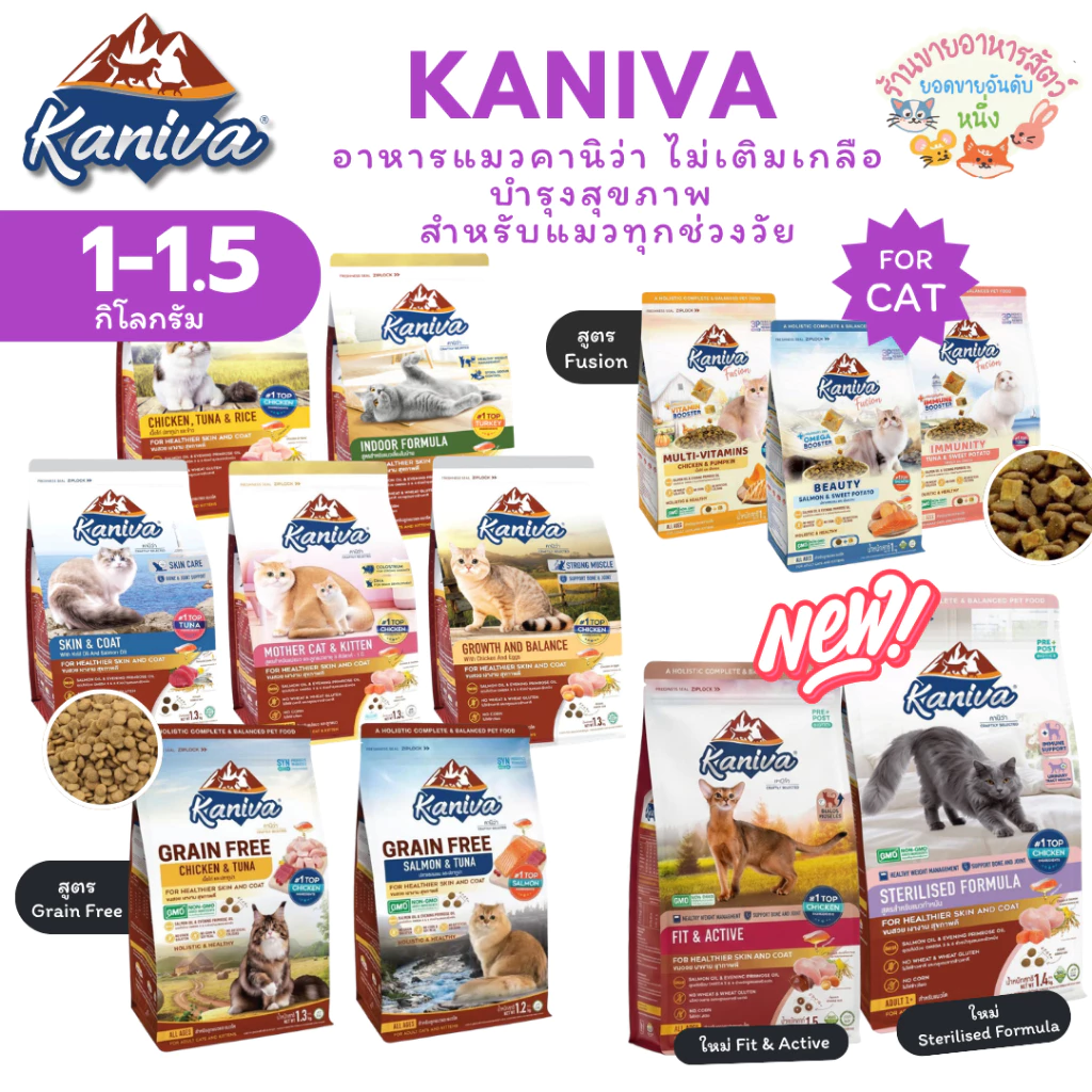 Kaniva อาหารแมวคานิว่า กลูเตนฟรี โฮลิสติก-เกรนฟรี บำรุงขน ผิวหนัง ทุกวัย ขนาด 1-1.5kg
