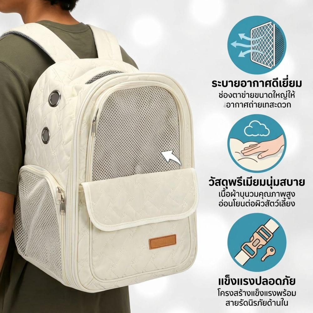 กระเป๋าเป้สัตว์เลี้ยง กระเป๋าเป้แมวพกพา ระบายอากาศดี ใช้เดินทางไปข้างนอกได้สะดวก