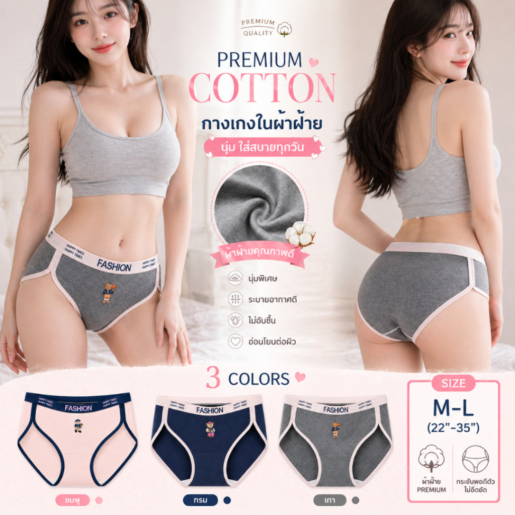 💥LoveIs Bra💥 (N1130) กางเกงในผู้หญิง Bikini Cotton ขอบเอวแฟชั่น ลายน่ารัก ผ้านุ่ม ใส่สบาย