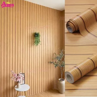 ระแนงไม้ วอลเปเปอร์ติดผนัง สติกเกอร์ติดผนังห้องไม้ระแนง ขนาด0.45x9-10M.ติดง่ายมีกาวในตัวกันน้ำ WallpaperPVC แผ่นติดผนัง