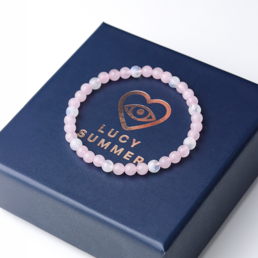 LUCY SUMMER กำไลข้อมือหินแท้ Rose Quartz + Moonstone ขนาด 4 มม.