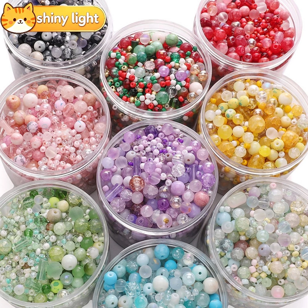 30กรัม ชุดลูกปัดแก้วหลากสีหลายขนาด 3-12 มม. อุปกรณ์ DIY ทำสร้อยข้อมือ สร้อยคอ เครื่องประดับ