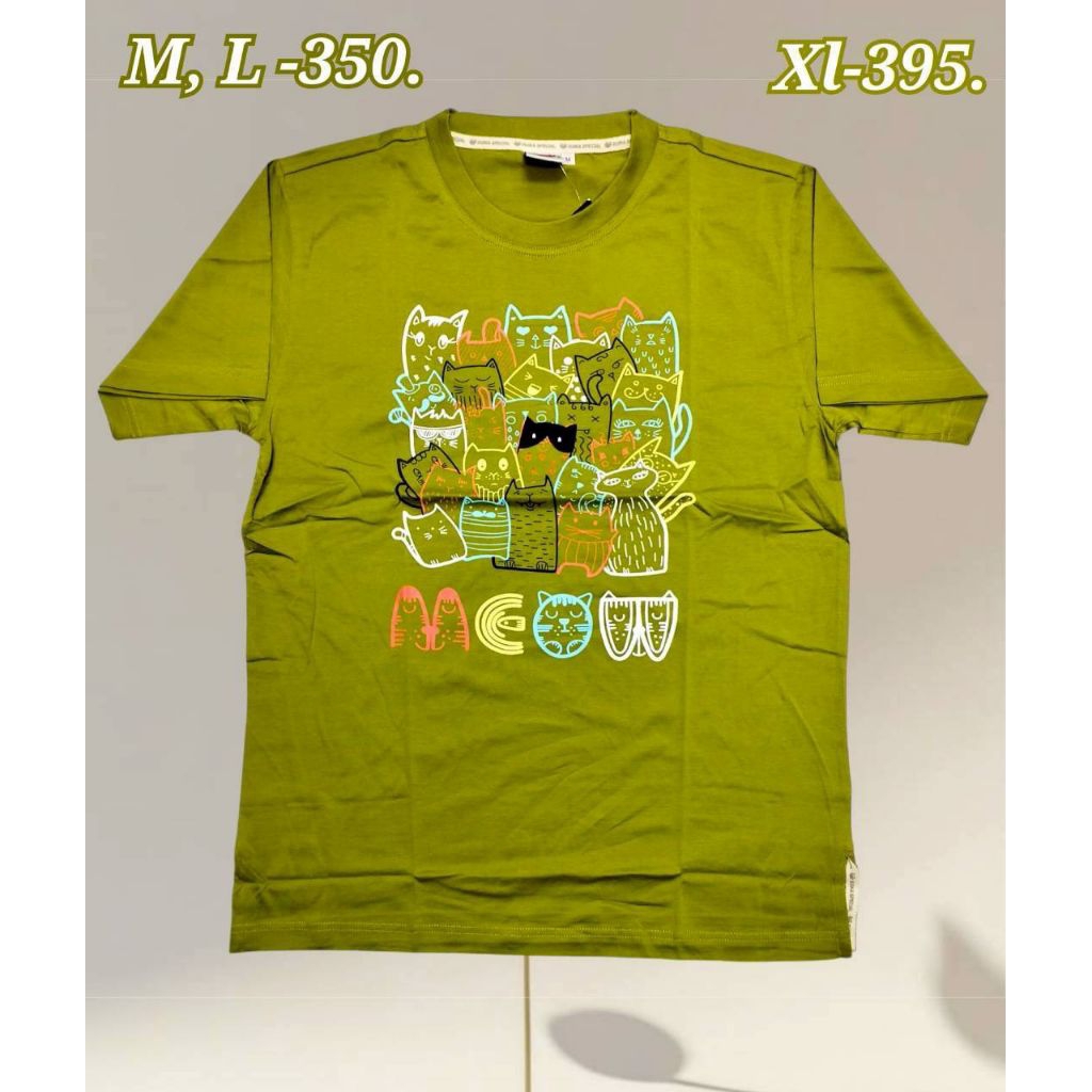เสื้อยืดแตงโมคอกลมปักผสมพิมพ์ลาย