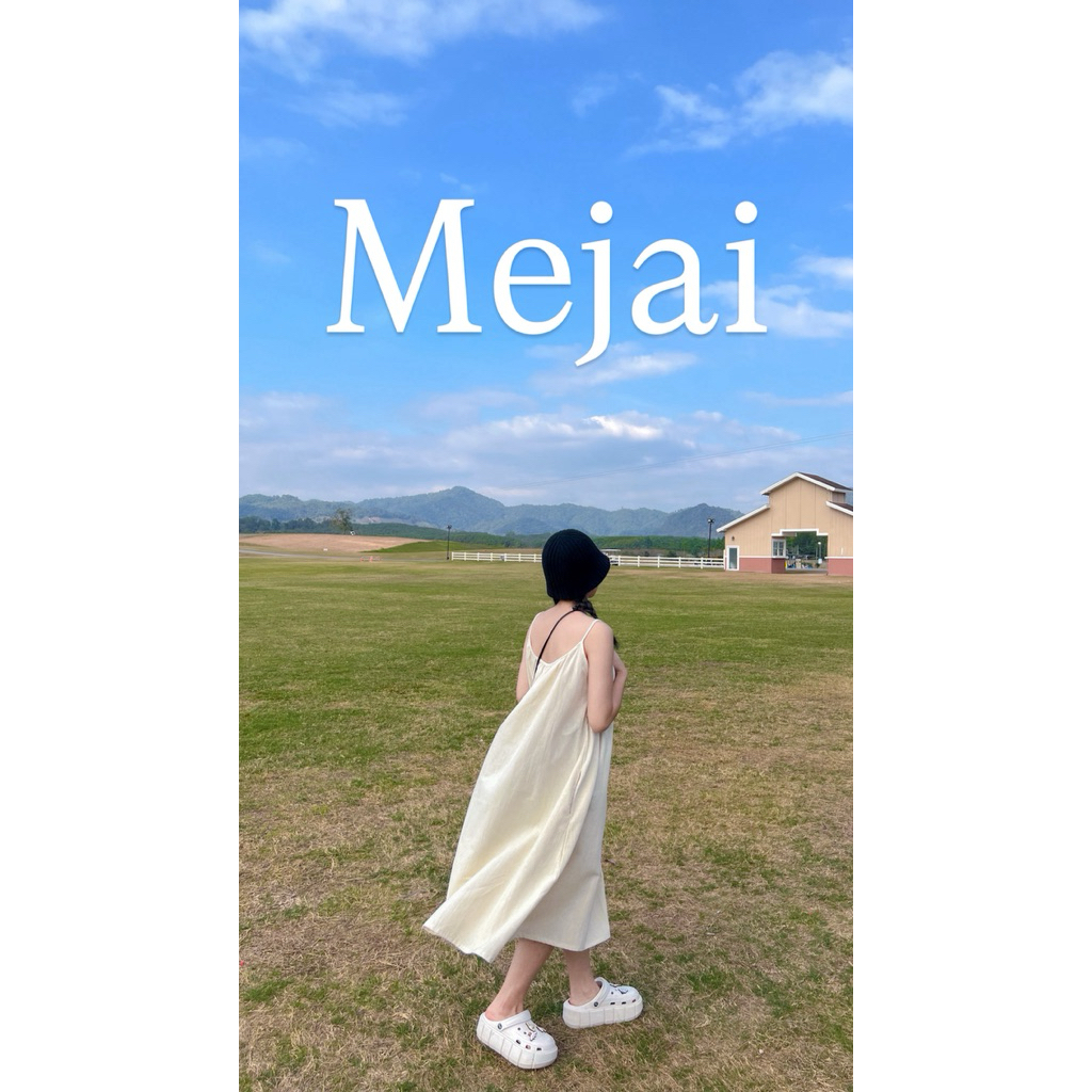 ❤️Mejai เดรสสายเดี่ยวกระตุกคอปลายชุดพองผ้าฝ้าย