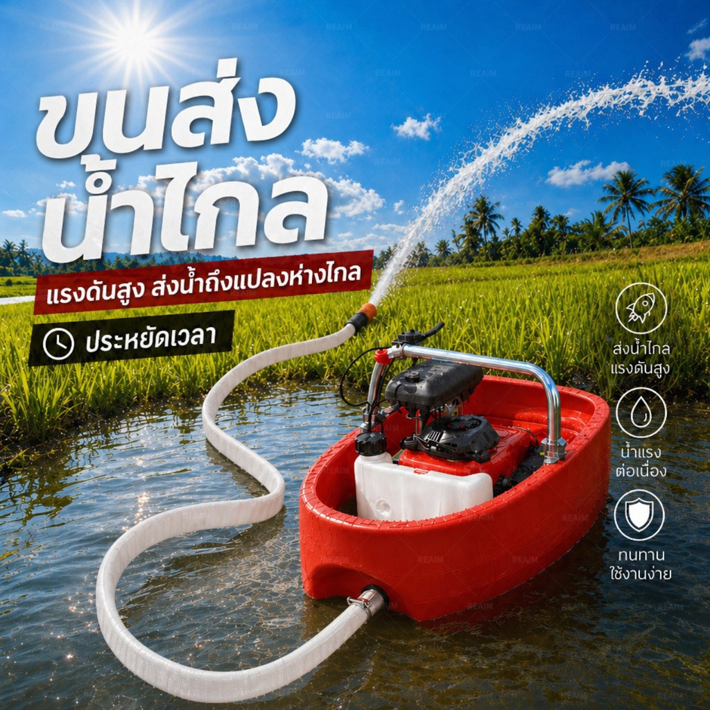 REAIM เรือรดน้ำ ปั๊มน้ำ 4 จังหวะ เส้นผ่านศูนย์กลาง 2 นิ้ว แถมฟรีสาย แจกฟรี หัวฉีดน้ำ 2 อัน รูปที่ 2