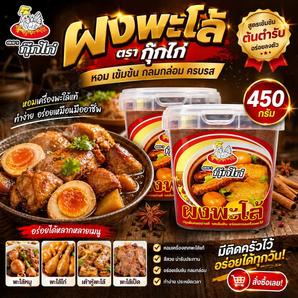 ผงพะโล้ตรากุ๊กไก่ น้ำหนัก 450กรัม (1กระปุก)
