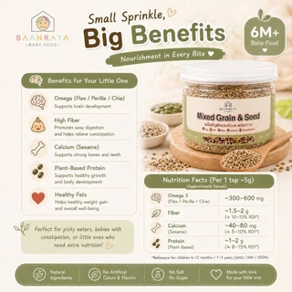 🌱 ผงธัญพืช & เมล็ดพืชรวม 7 ชนิด 6M+ ไฟเบอร์สูง แคลเซียม โอเมก้า BLW อาหารเด็ก | Baby Mixed Grain & Seed Powder Superfood