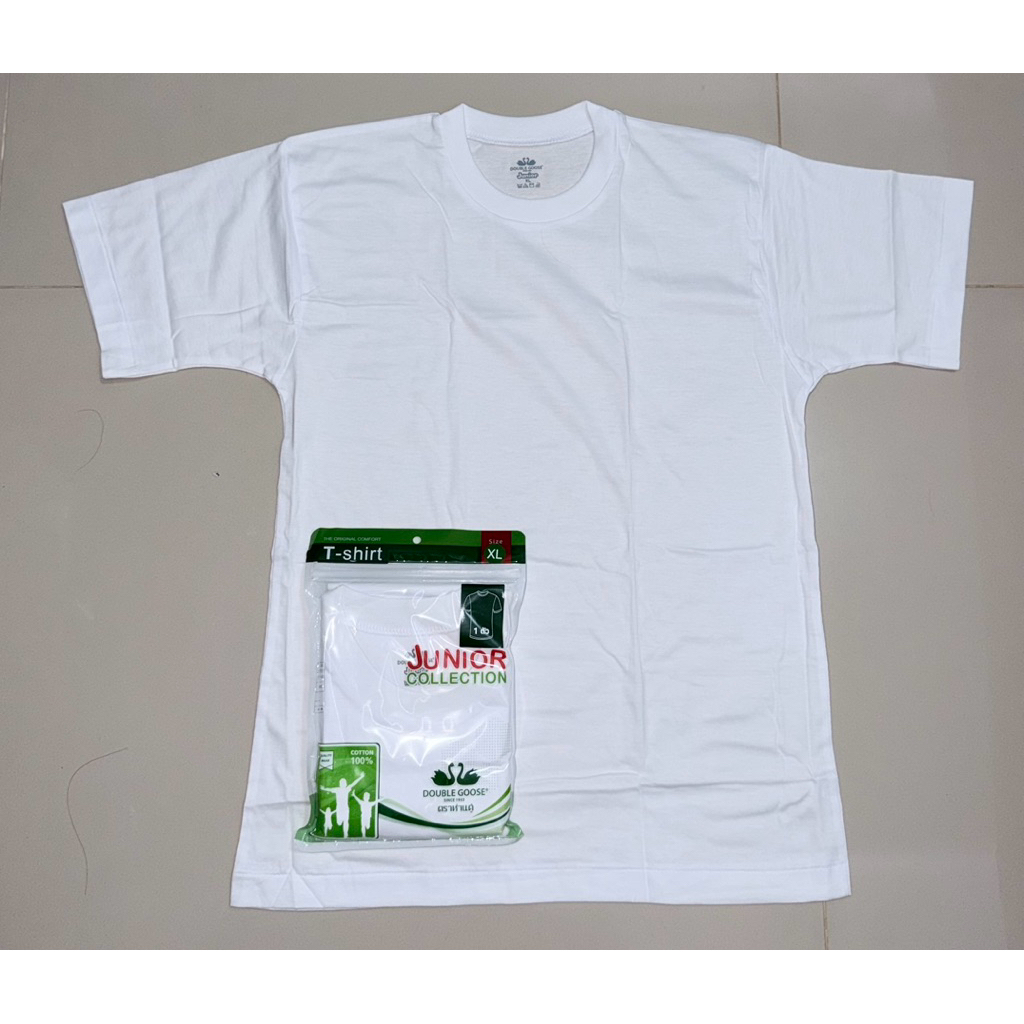 เสื้อยืดคอกลมซับในเด็กผู้ชาย เสื้อตราห่านแท้ 100%  สีขาว Junior Collection