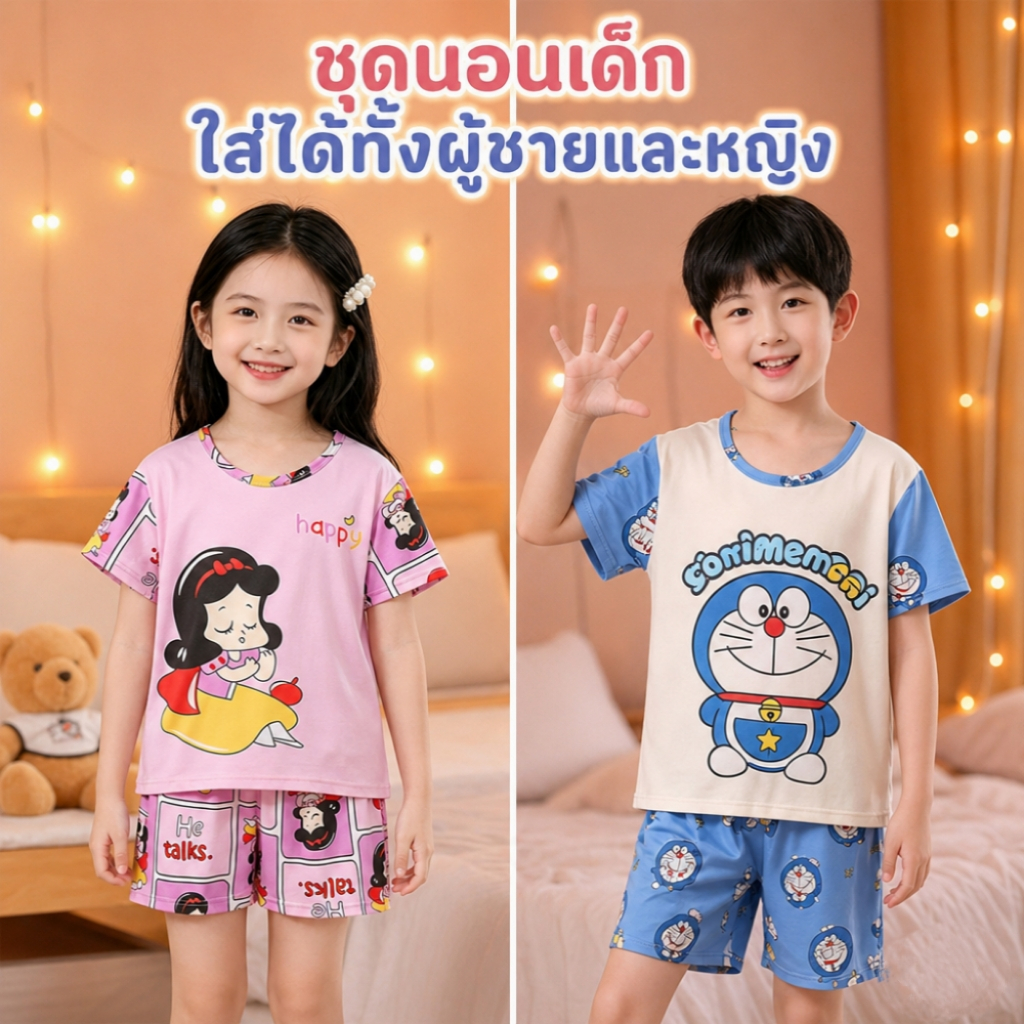 ชุดนอนเด็ก ลายการ์ตูนแฟชั่นฤดูร้อน ผ้านุ่มใส่สบาย ระบายอากาศได้ดี ไม่อับชื้น สำหรับผู้ชายกับผู้หญฺิง