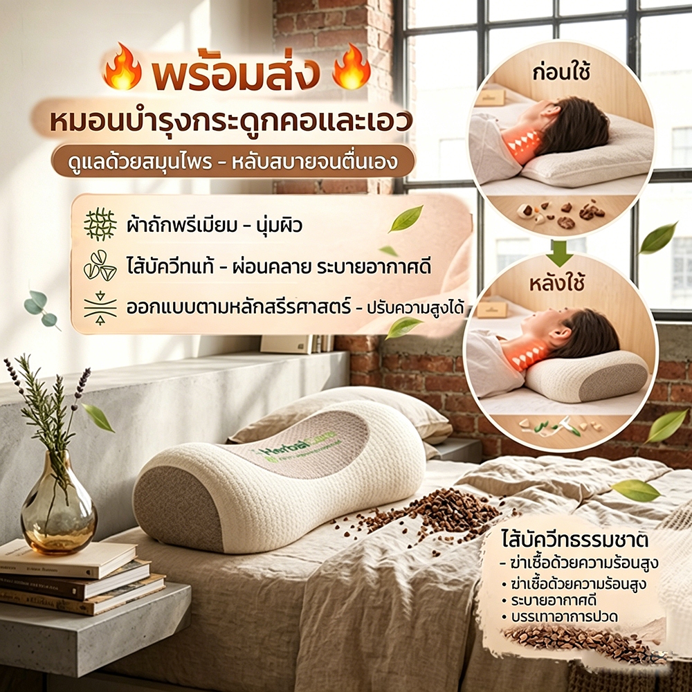 🌿ธรรมชาติ100%🌿 หมอนหัว หมอนบัควีทธรรมชาติ หมอนรองคอสำหรับใช้ที่บ้าน หมอนรองคอเพื่อสุขภา 🔥แก้ปวดคอ🔥