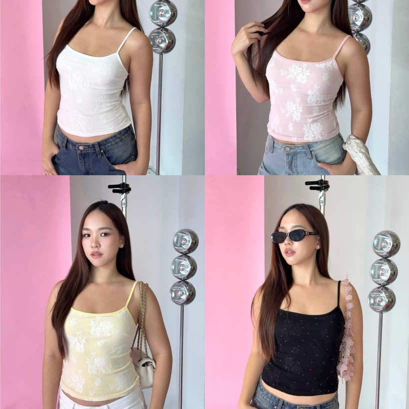 pina top by Duex Studio (XS-2XL) เสื้อกล้ามทรงสวยผ้านิ่ม ดีเทลลูกไม้กุหลาบเพชร