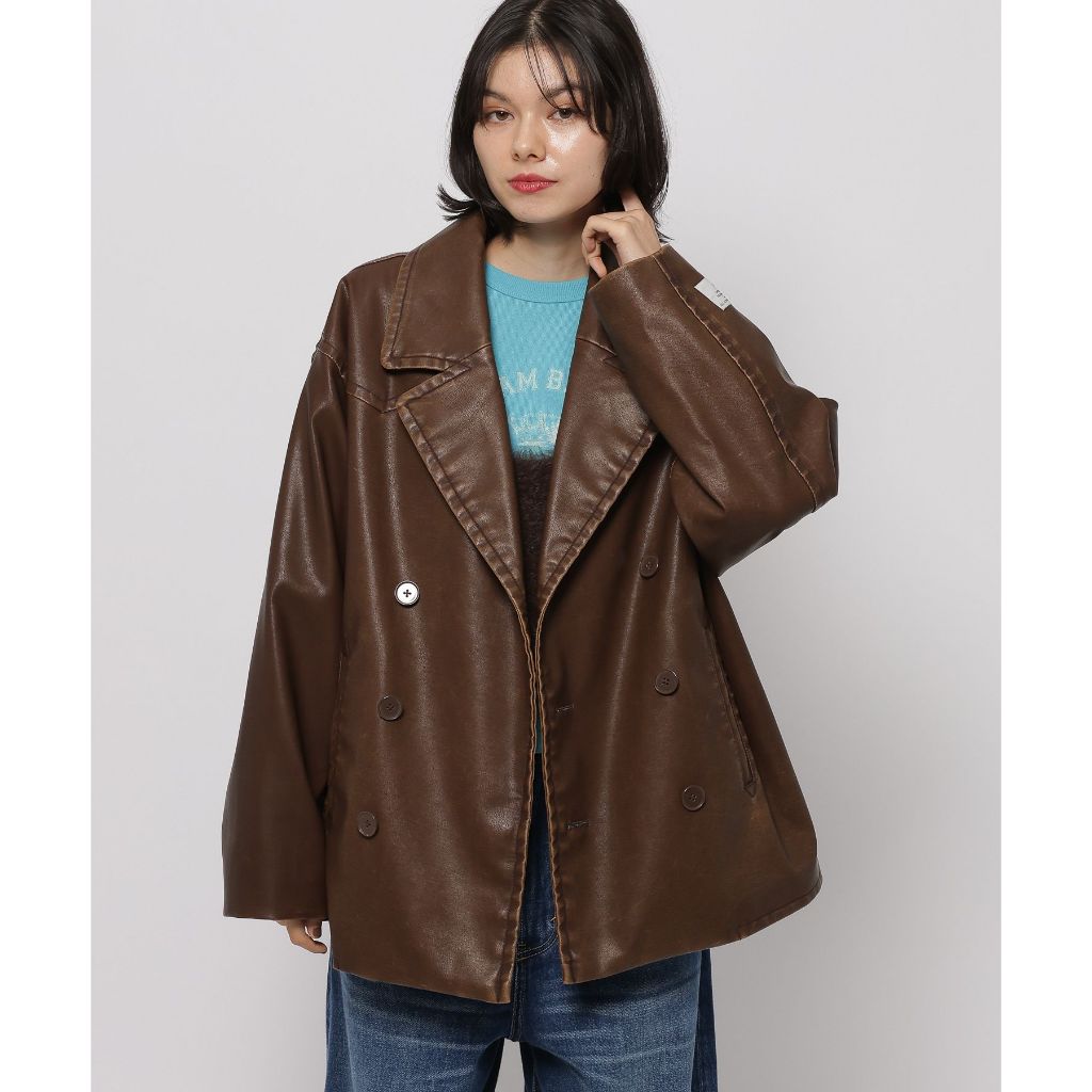 niko and...【WILLIAM B.ELIOTT】โค้ทหนัง ทรงโอเวอร์ไซซ์ กระดุมสองแถว Faux Leather Fade Jacket