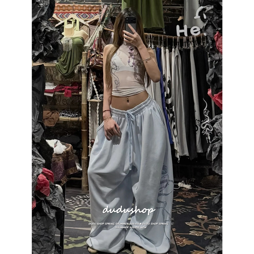 [Serpentine imitation diamond casual pants]เวอร์ชั่นเกาหลีเทรนด์ผู้หญิงแจ๊สเต้นรำงูเลียนแบบเพชรกางเกงขากว้างสบาย ๆ