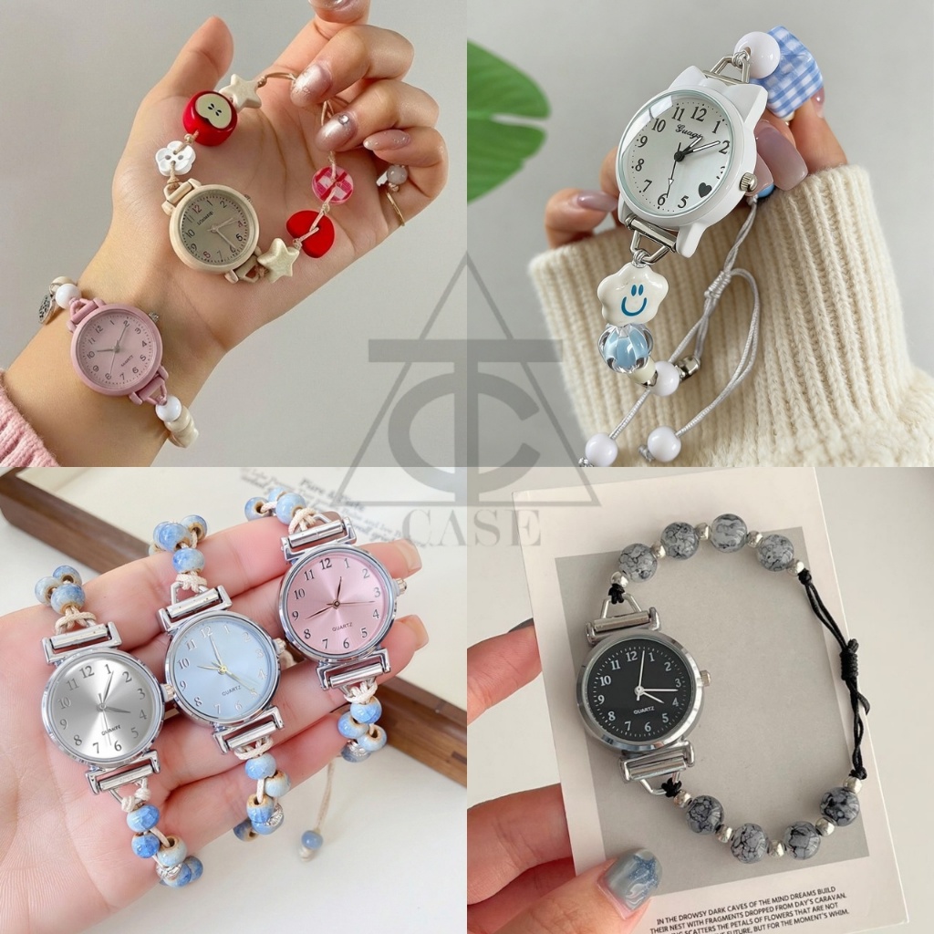 พร้อมส่ง 4สไตล์ นาฬิกาข้อมือ นาฬิกาข้อมือสายโซ่สไตล์Dopamine ปรับขนาดได้ จี้ลูกปัด นาฬิกาควอตซ์,ขนาดรอบข้อมือ14ซม ขึ้นไป