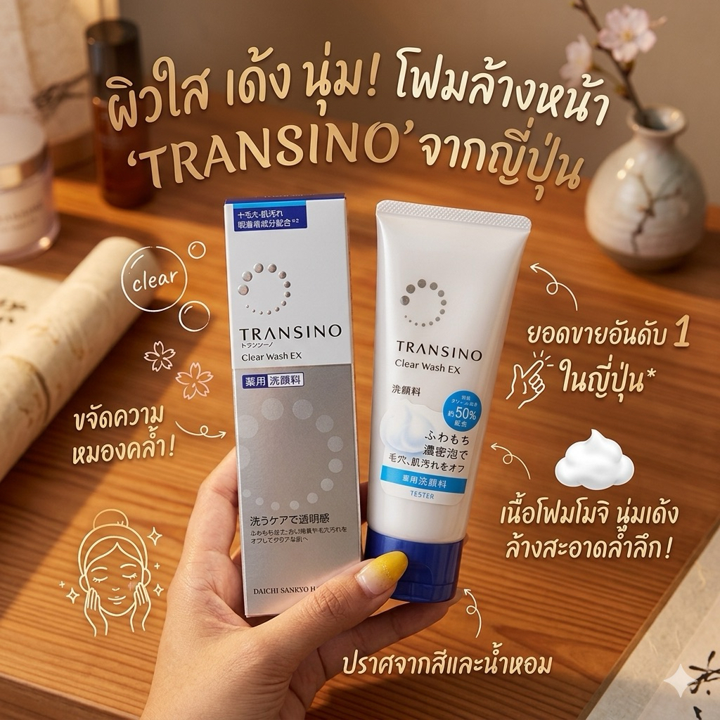‼️ของแท้จากญี่ปุ่น‼️Transino Clear Wash โฟมครีมล้างหน้าลอกฝ้าเนื้อเนียนนุ่มจากญี่ปุ่น ขจัดสิ่งสกปรก ความหมองคล้ำ