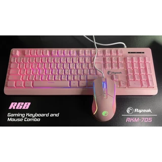ลดราคา RKM-705 RGB Gaming Keyboard+Mouse Combo ชุดคีย์บอร์ดเมาส์สีชมพูเกมมิ่ง ไฟ RGB แป้นไทย-อังกฤษ