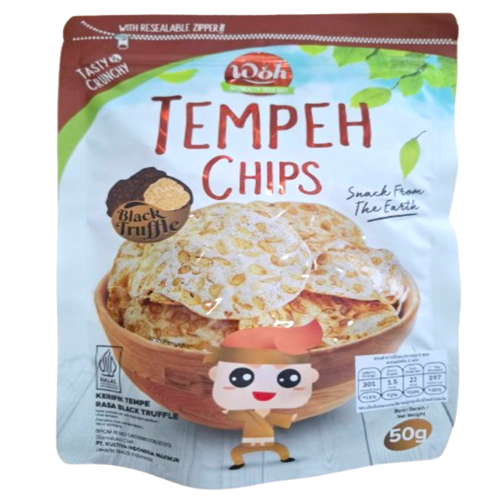 เทมเป้ชิปส์ รสทรัฟเฟิลดำ ตราดับเบิ้ลยูโอเอช 50G  Woh Tempeh Chips Black Truffle