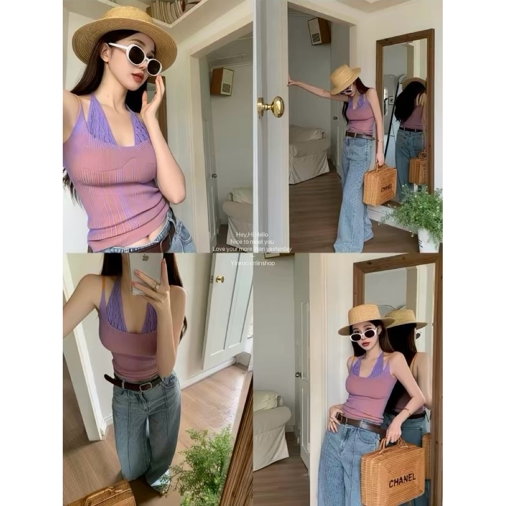 CHERISH (พร้อมส่ง) เสื้อสายเดี่ยว ผูกคอ ไหมพรม ผ้านุ่ม