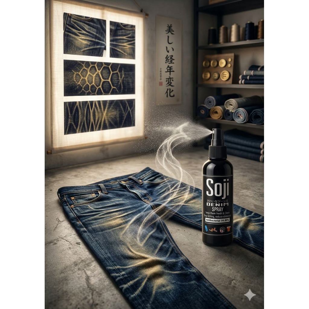 Soji denim spray ขนาดพกพา สเปรย์ซักแห้งสำหรับ " คนปั้นเฟด " ลดคัน กันเหนียว ต้อง Soji denim👖