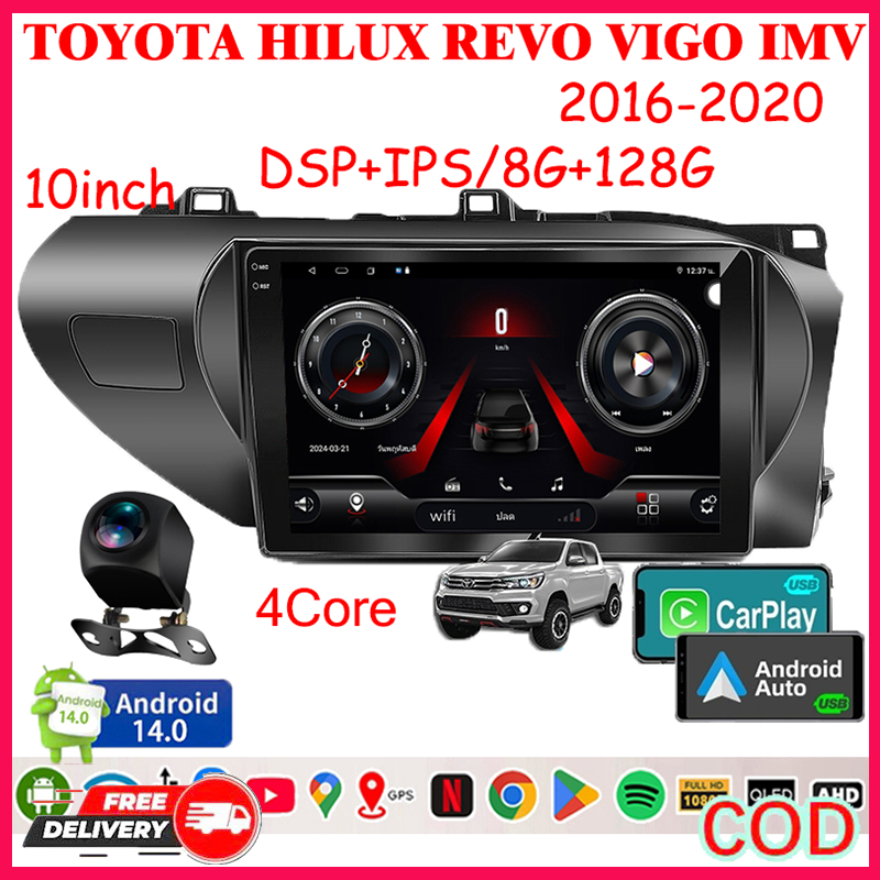 10นิ้ว จอตรงรุ่น ใช้สำหรับ TOYOTA HILUX REVO 2016-2020 Android14 RAM8 RAM128 จอQLED WIFI GPS YouTube