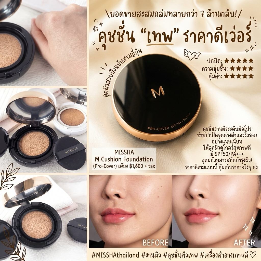 ‼️ของแท้จากญี่ปุ่น‼️MISSHA Missha M Cushion Foundation (Pro Cover) 15g. ผิวเปล่งปลั่ง ฉ่ำน้ำ ดูมีชีวิตชีวา