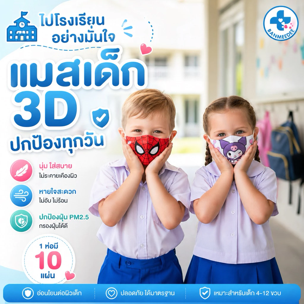 แมสเด็ก3Dสำหรับเด็ก 4-12ปี (10ชิ้น/1 ห่อ)  พร้อมส่งจากไทยระบายอากาศอ่อนโยนต่อผิวลายคมชัดเลือกลายได้ thumbnail 8