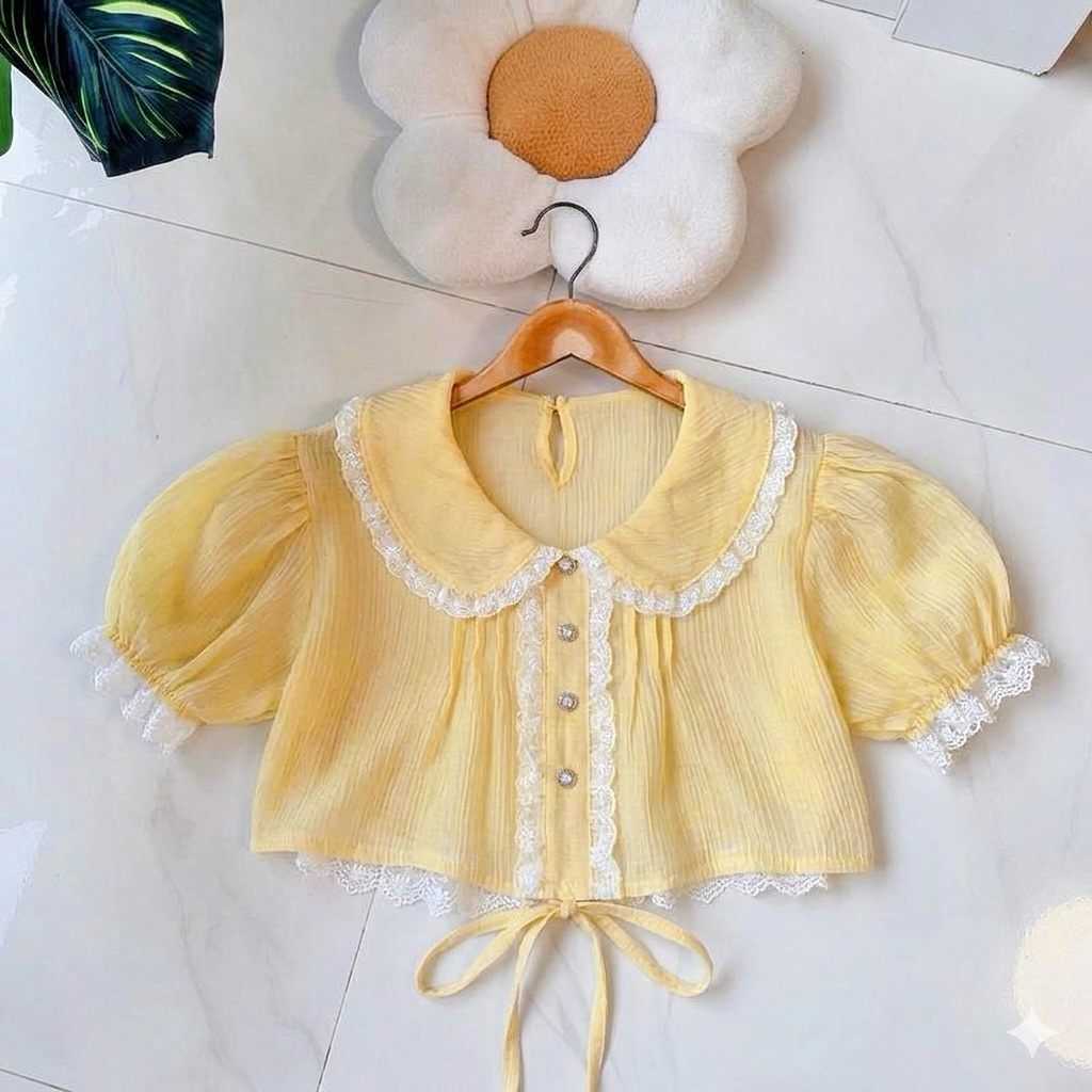 เสื้อแขนตุ๊กตาสม็อคอก2ชั้นดีเทลลูกไม้ ( ช27 rosy )