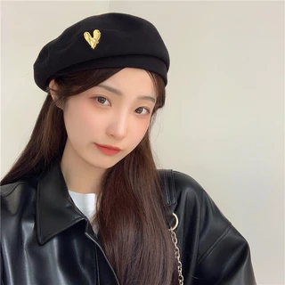 [W0123] หมวกเบเร่ต์ ลายหัวใจน่ารัก สไตล์เรโทร แฟชั่นฤดูหนาว Beret