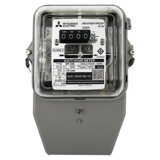 Mitsubishi มิเตอร์ไฟฟ้า MF-33E 5(15)A 200V 50Hz 2สาย 2W 5(15)A OEIC ชนิดจานหมุน