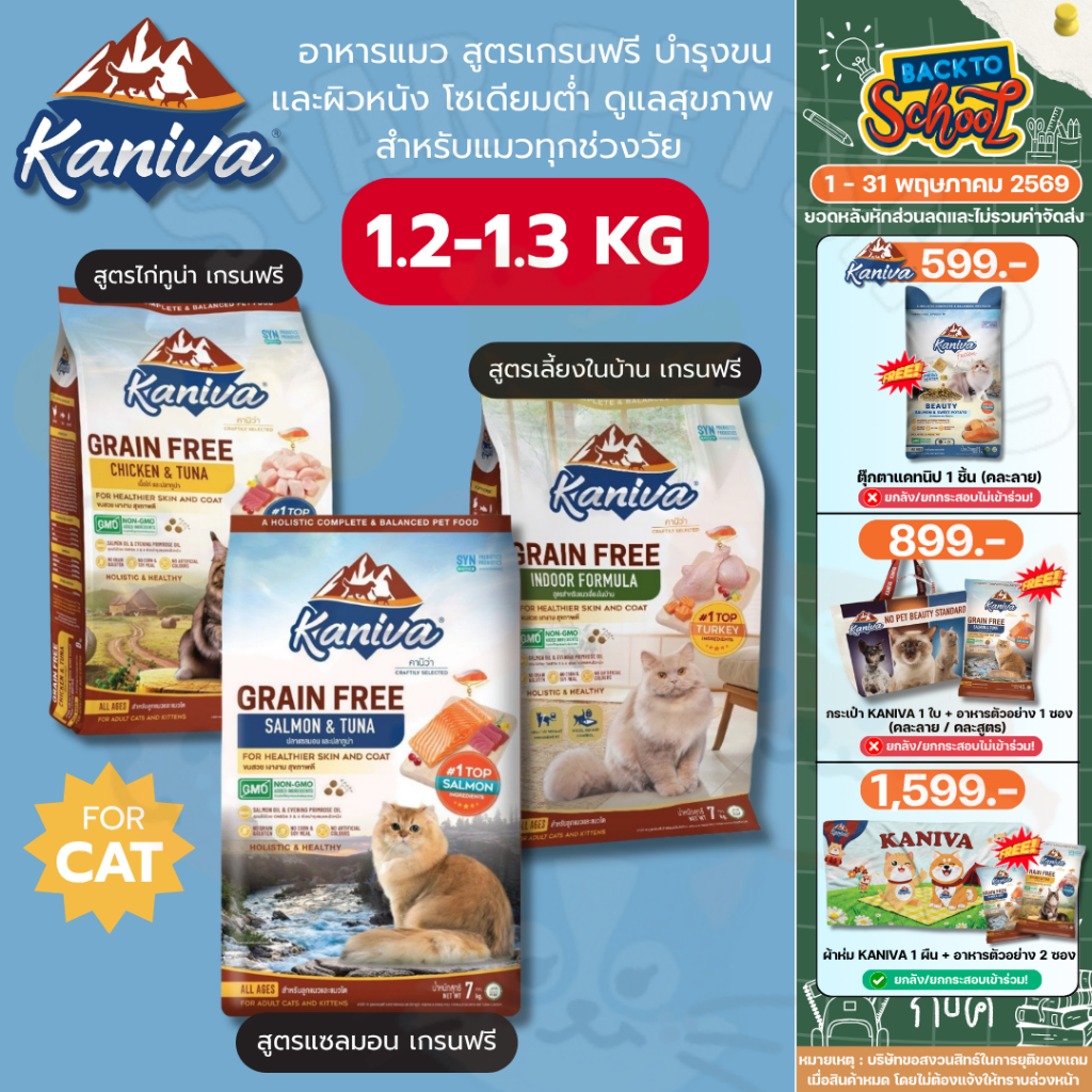 Kaniva Grain Free อาหารแมวคานิว่า สูตรเกรนฟรี บำรุงขนและผิวหนัง โซเดียมต่ำ 1.2-1.3kg