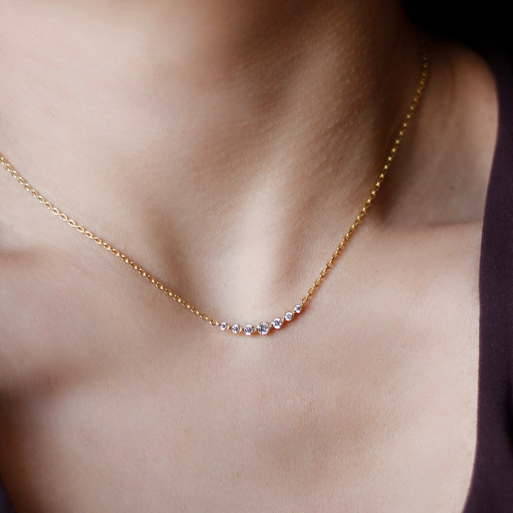TIARA Dalio Gem Necklace (18k gold plated - Stainless Steel) สร้อยสแตนเลสชุบทอง 18k โดนน้ำได้ ไม่ลอกไม่ดำ ผิวแพ้ง่ายใส่