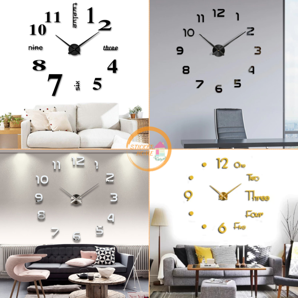 นาฬิกาอะคริลิคขนาดใหญ่ Wall Clock 3D 100-150cm นาฬิกาสติกเกอร์กระจกเงา DIY แต่งบ้าน
