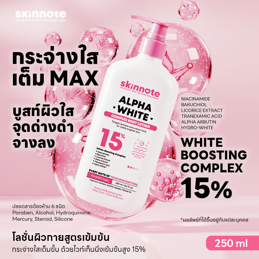 SKINNOTE ALPHA WHITE COMPLEX BODY LOTION 250g โลชั่นบำรุงผิวกายกระจ่างใส จุดด่างดำจางลง