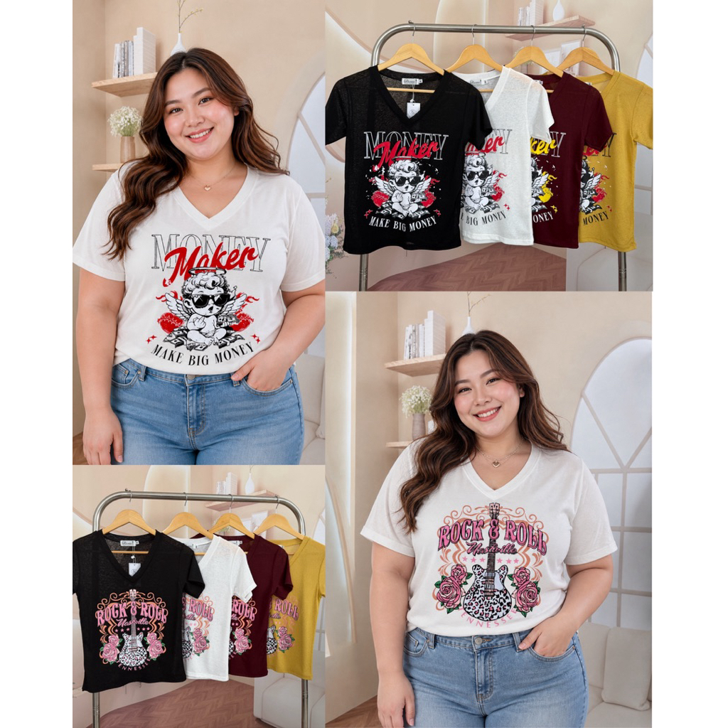 A230 BunnyFashion เสื้อสลาฟคอวีแขนสั้น มี3 ไซส์