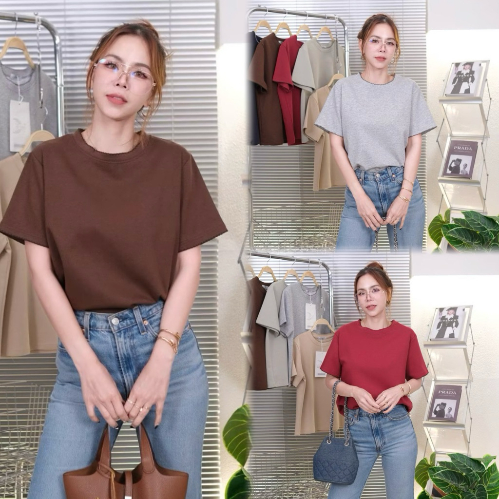 190 รุ่นSelin (เซลิน) เสื้อยืดคอกลมแขนสั้น ทรงปล่อยใส่ง่าย ดีไซน์เรียบแต่เพิ่มลูกเล่นด้วย งานเย็บตัดขอบ  ผ้าSmoothy สมูท