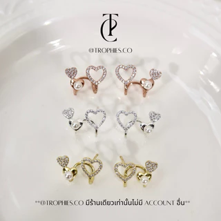 TROPHIES.CO - Triple Love Earrings ต่างหูหัวใจ ต่างหูไข่มุก