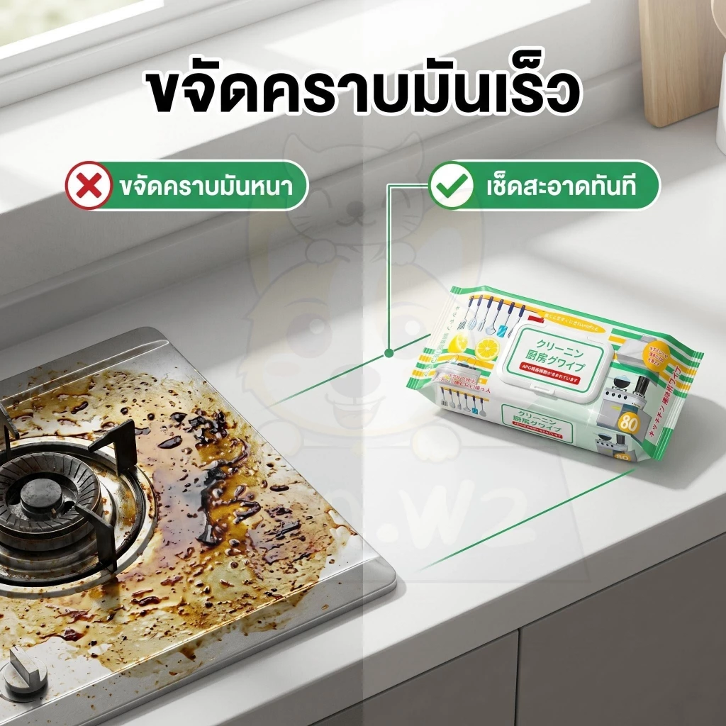 wen.W2 ทิชชู่เปียกทำความสะอาดคราบน้ำมันในห้องครัว ทิชชู่เปียกสำหรับห้องครัว เช็ดความมันคราบอาหาร