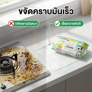 wen.W2 ทิชชู่เปียกทำความสะอาดคราบน้ำมันในห้องครัว ทิชชู่เปียกสำหรับห้องครัว เช็ดความมันคราบอาหาร