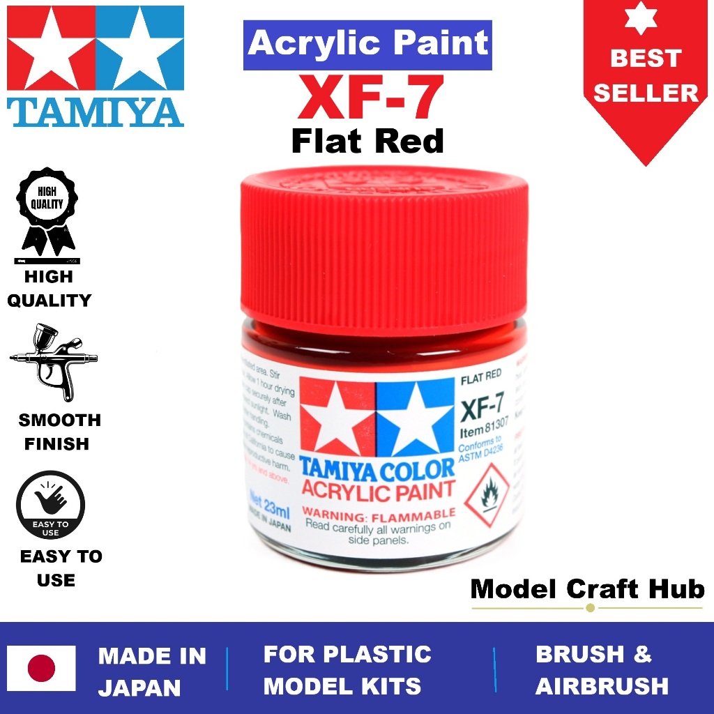 Tamiya XF-7 Flat Red Acrylic Paint 10ml สีอะคริลิค สีดำ Gunpla กันดั้ม โมเดลพลาสติก พ่นแอร์บรัช Airb