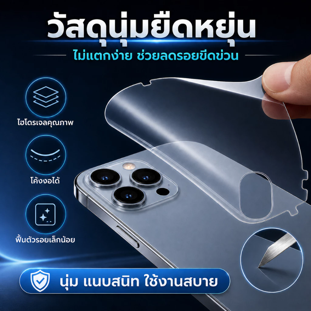 iFilm TPU ฟิล์มหลัง ไฮโดรเจล ใส ด้าน For iphone 17promax 17Air 17 Pro 16 pro max 16plus 15 promax 14 iphone13 11 ไอโฟน thumbnail 7