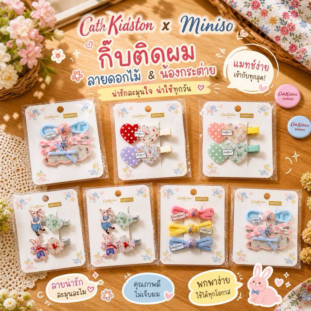 ✅ พร้อมส่ง - กิ๊บติดผม Cath Kidston x MINISO หิ้วมาเองจากเซี่ยงไฮ้ น่ารักสุดๆ