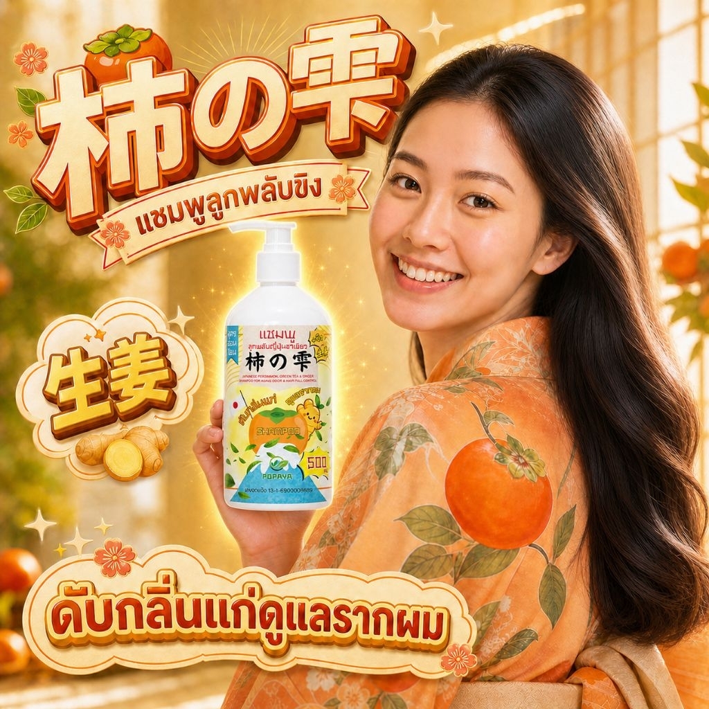 แชมพูลูกพลับญี่ปุ่นชาเขียว 🇯🇵 พลัสขิง ‼️กลิ่นแก่‼️กลิ่นหนังศีรษะ 500ml.