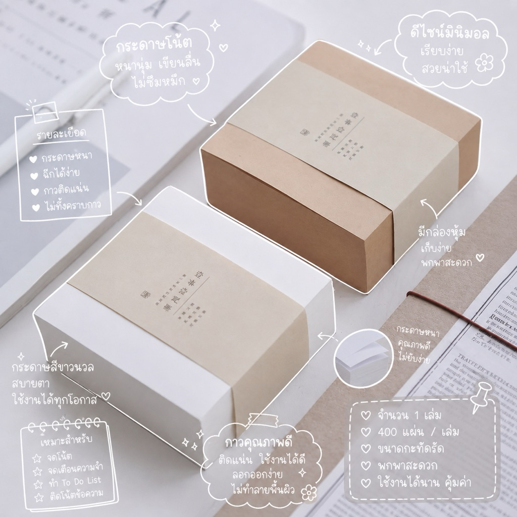 [400 แผ่น] กระดาษโน๊ตคราฟท์ แบบไม่มีกาวเหมาะกับงาน DIY ลายมินิมอล minimal style