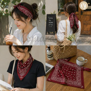 ผ้าโพกหัว ผ้าพันคอ ผ้าเช็ดหน้าวินเทจ Cotton แท้ 100% ‼️ขนาด70x70cm พร้อมส่ง‼️‼️
