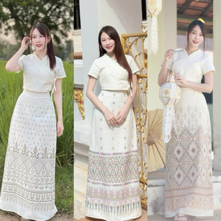 TANTANOD -รหัสTL6 ชุดเซต เสื้อไขว้ผูกข้าง กระโปรงยาวลายพญานาค(ผ้าฝ้าย) รุ่นPrakaydaw