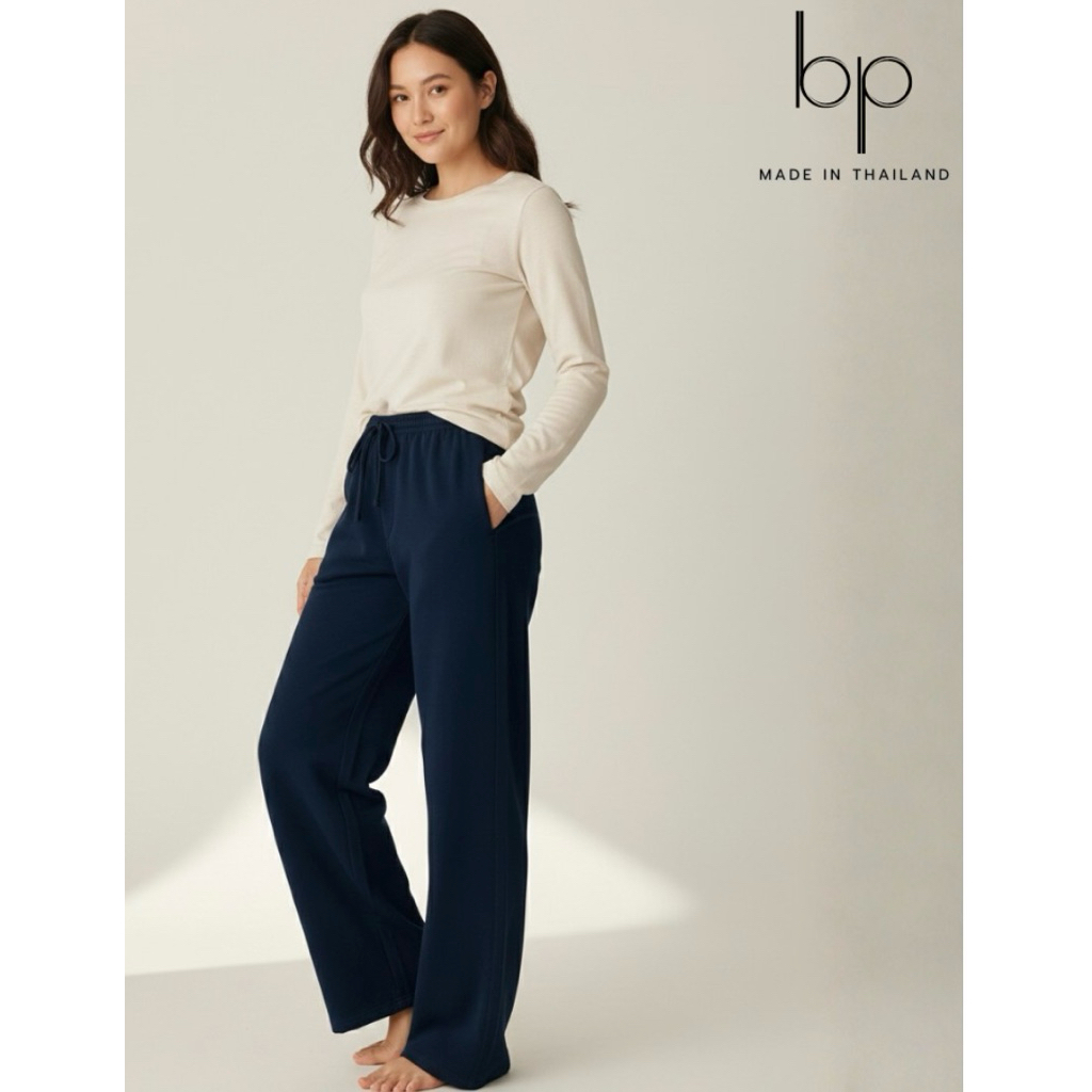 bp กางเกง ผู้หญิง ผ้าไหมอิตาลี เอวยืด FREE-SIZE สีกรม