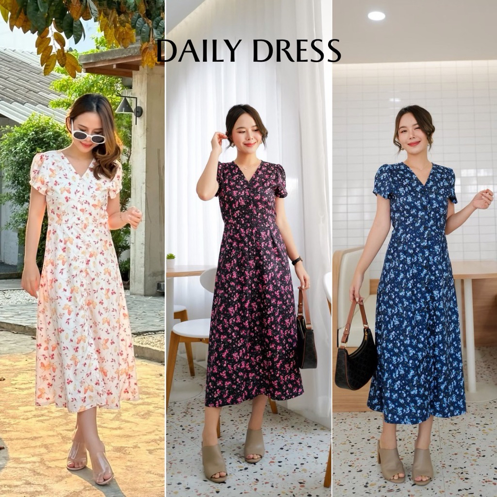 MyWay Brand : Daily Dress ชุดเดรสทำงาน ผู้หญิง ชุดใส่เที่ยว ผ้านิ่มยับยาก *มีซับในทั้งชุด กระดุมจริง