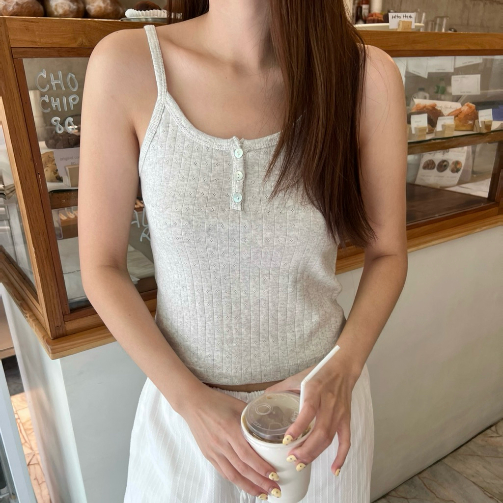 MILLE | pointelle button tank top ✿