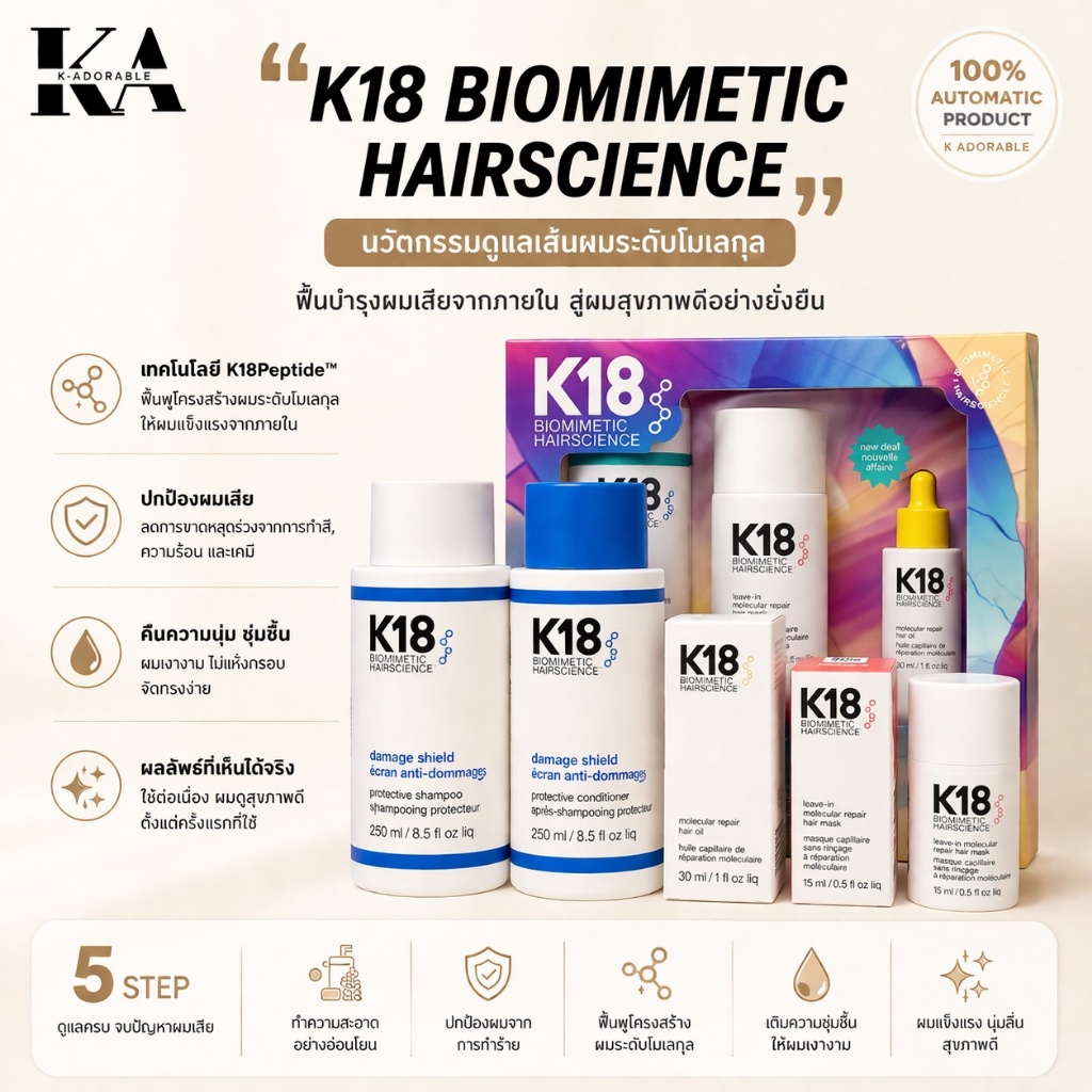 K18 Biomimetic Molecular Repair แชมพู/คอนดิชันเนอร์/Leave-in/oil เพิ่มความเงางาม แข็งแรงเส้นผม